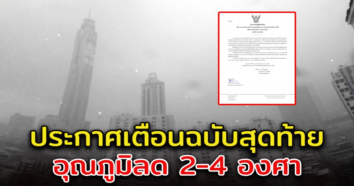 กรมอุตุฯ เตือน ฉบับสุดท้าย อุณหภูมิลดลง 2-4 องศา ระวังฝนตกหนัก