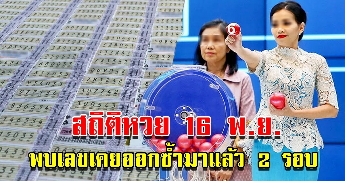 ส่องสถิติย้อนหลังเลขออก วันที่ 16 พ.ย. พบเลขเคยออกซ้ำมาแล้ว 2 รอบ