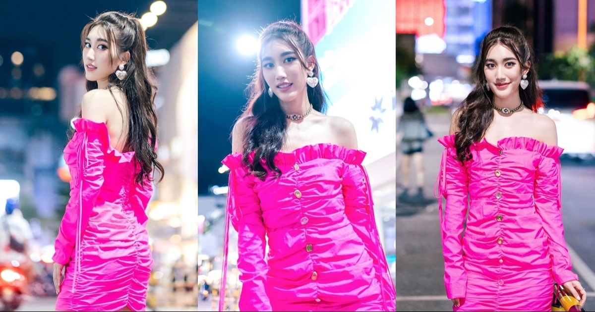 ละมุนตา เบสท์ รักษ์วนีย์ โชว์ไหล่ขาวนวลเนียนในชุดสีชมพูสุดหวานช