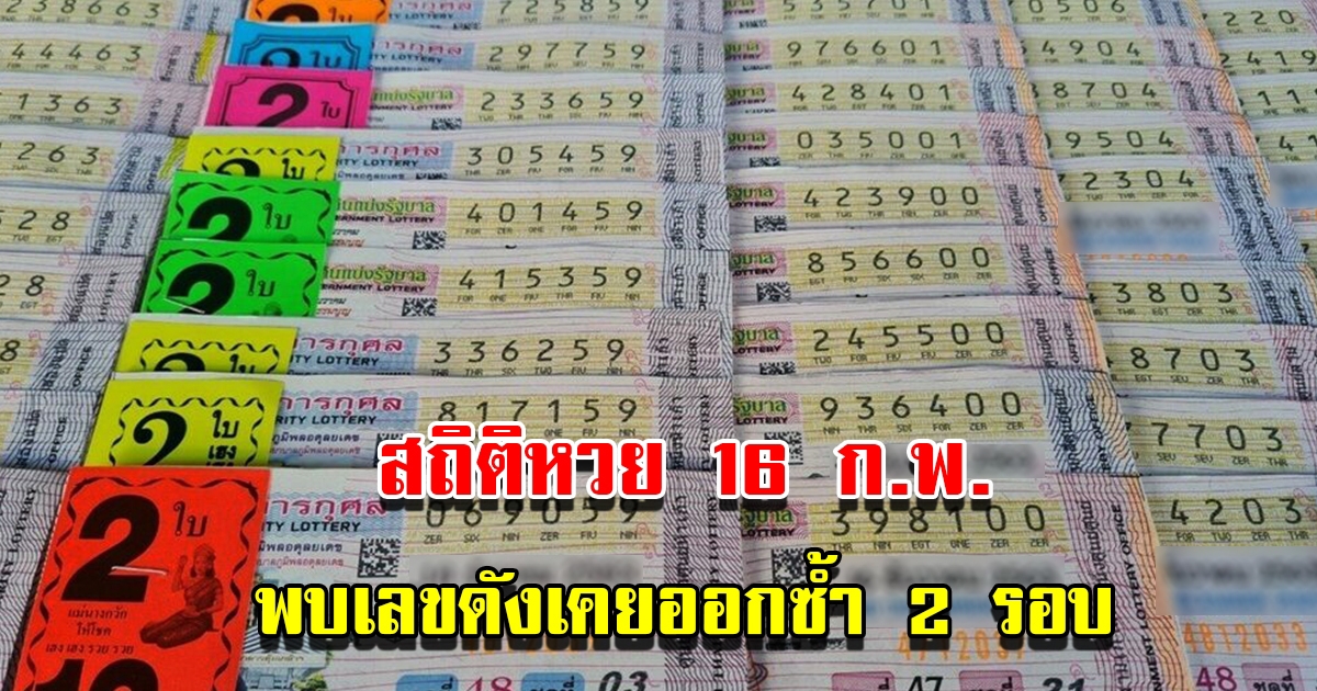 เปิดสถิติหวยออก 16 กุมภาพันธ์ ย้อนหลัง 10 ปี พบเลขดังเคยออกซ้ำ 2 รอบ