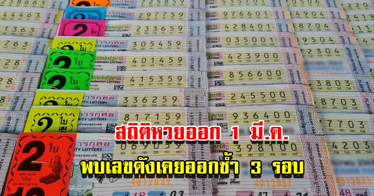 เปิดสถิติหวยออก 1 มีนาคม ย้อนหลัง 20 ปี พบเลขดังเคยออกซ้ำ 3 รอบ