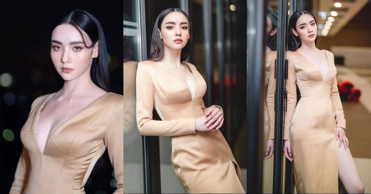 มุกดา นรินทร์รักษ์ อวดลุคสุดหรูสับปัง ในชุดเดรสสีทอง สวยมากแม่