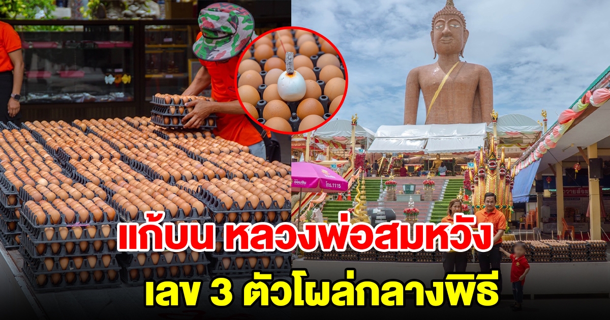 แก้บนไข่ไก่ 10,000 ฟอง หลวงพ่อสมหวัง เลข 3 ตัวโผล่กลางพิธี