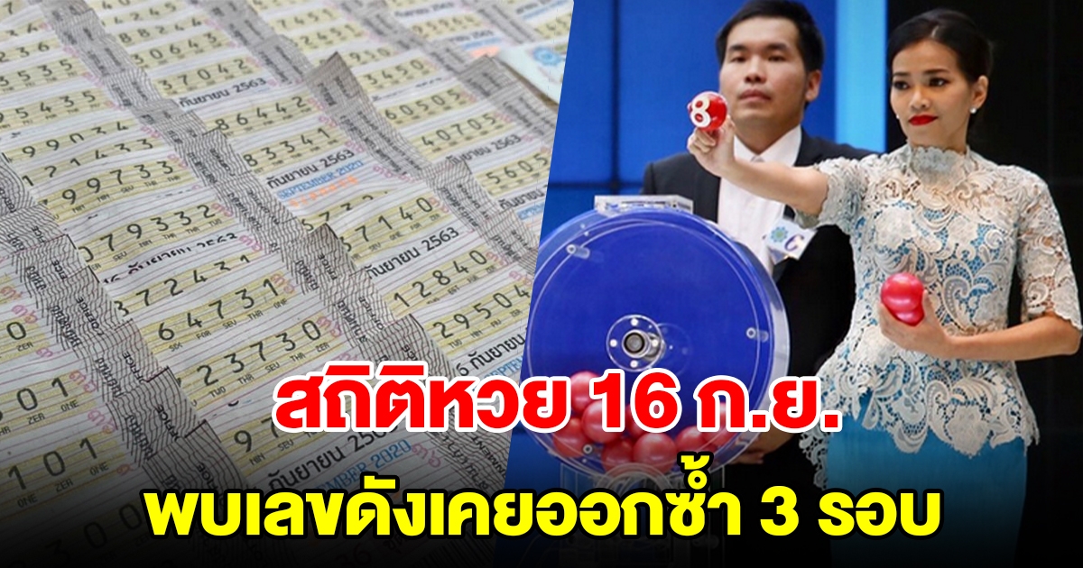สถิติหวย 16 กันยายน ย้อนหลัง 20 ปี พบเลขดังเคยออกซ้ำ 3 รอบ