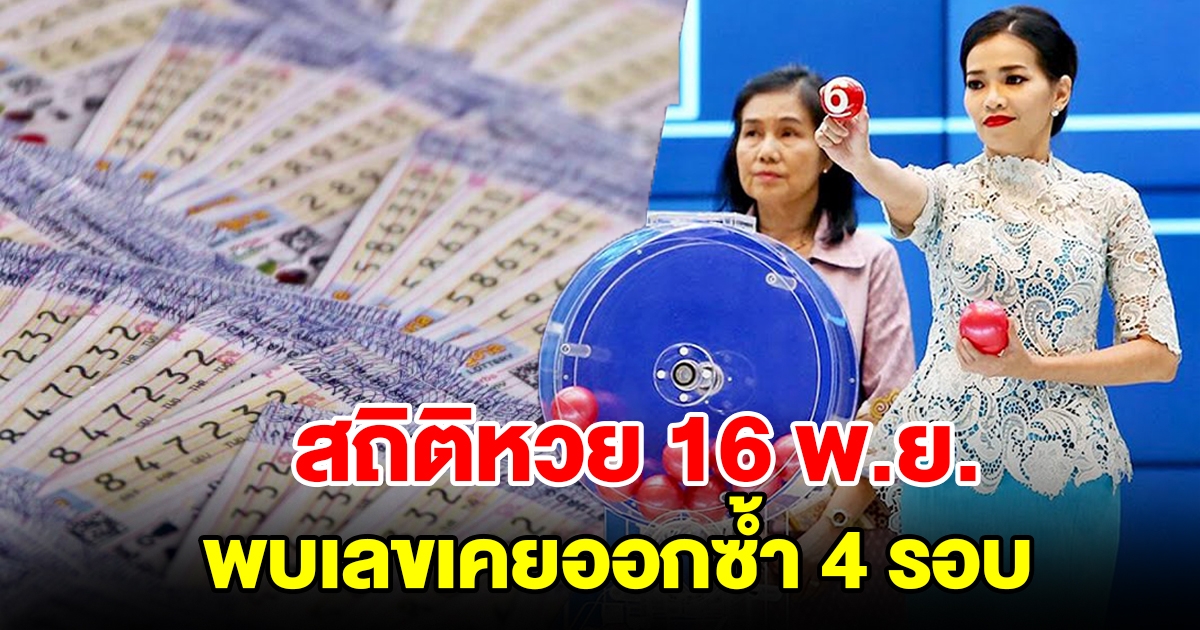 สถิติหวย 16 พฤศจิกายน ย้อนหลัง พบเลขเคยออกซ้ำ 4 รอบ