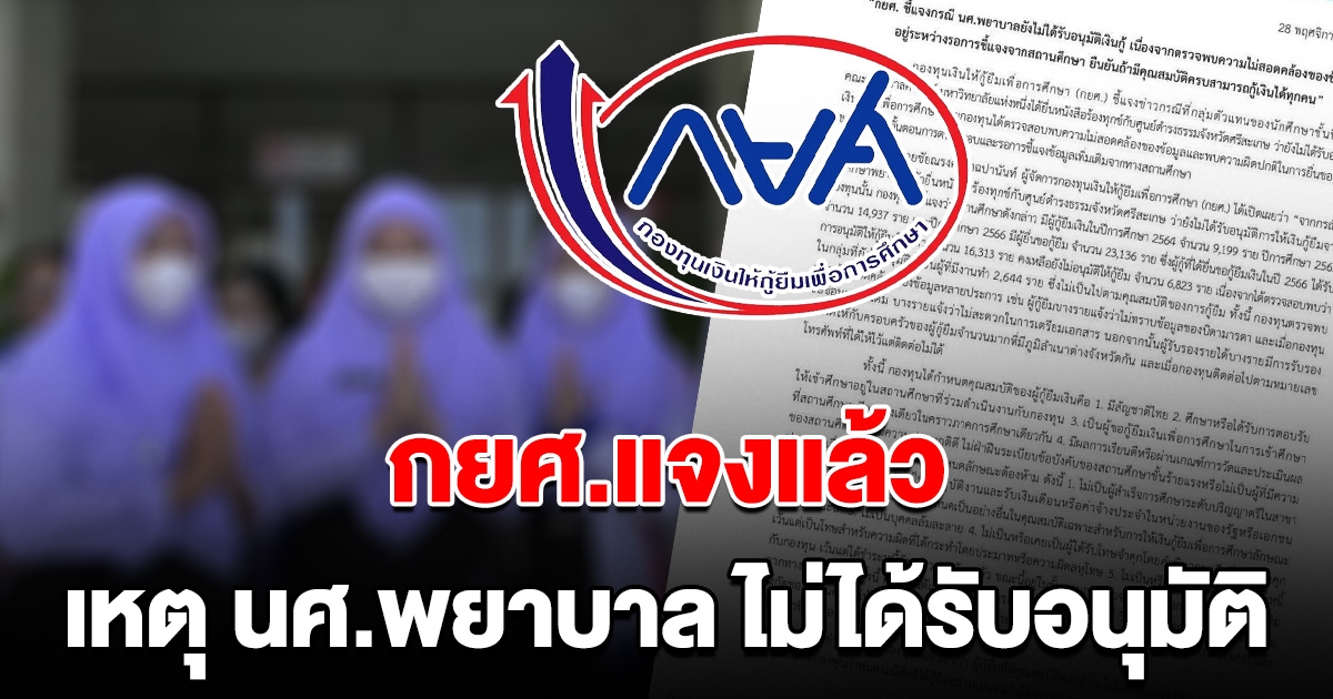 กยศ. แจงแล้ว หลัง นศ.พยาบาล ร้องยังไม่ได้รับอนุมัติเงิน
