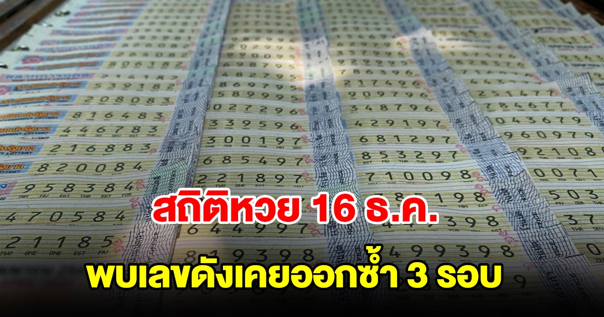 สถิติหวยออก 16 ธ.ค. ย้อนหลัง 15 ปี พบเลขดังเคยออกซ้ำ 3 รอบ