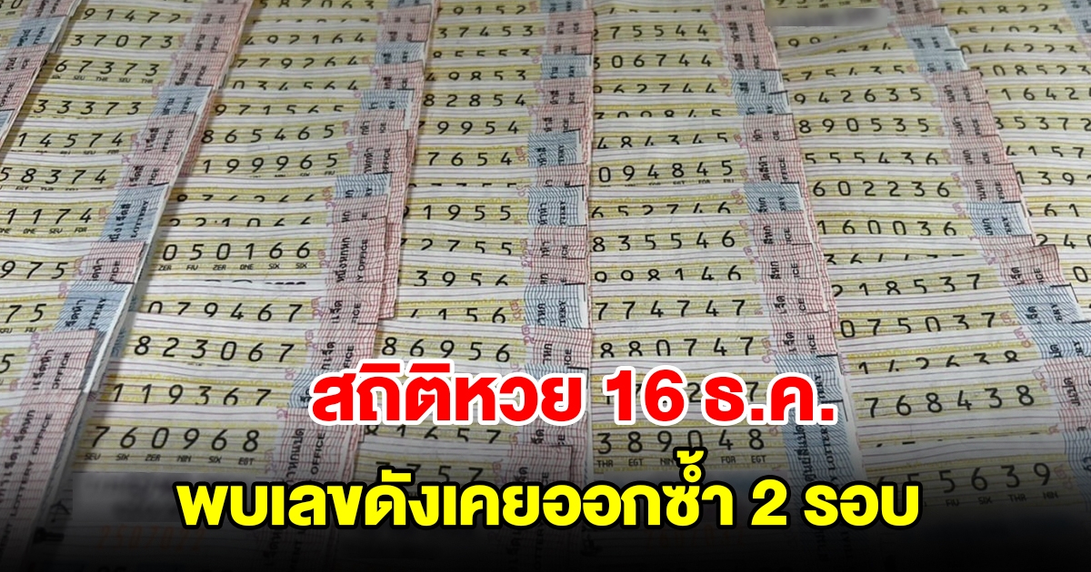 สถิติหวยออก 16 ธ.ค. ย้อนหลัง 15 ปี พบเลขดังเคยออกซ้ำ 2 รอบ