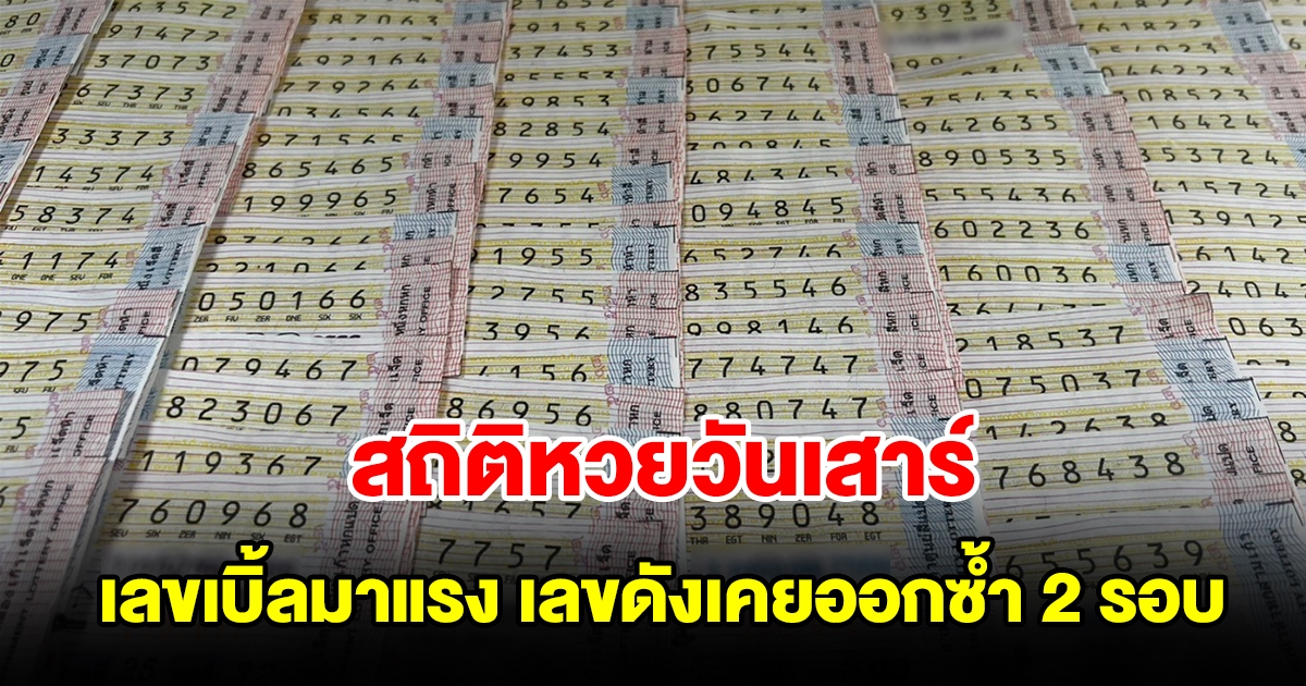 สถิติหวยออกวันเสาร์ ย้อนหลัง 20 งวด เลขเบิ้ลมาแรง พบเลขดังเคยออกซ้ำ 2 รอบ
