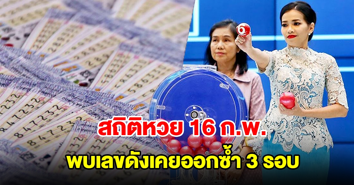 ส่องสถิติหวยออก 16 ก.พ. ย้อนหลัง 20 ปี พบเลขดังเคยออกซ้ำ 3 รอบ