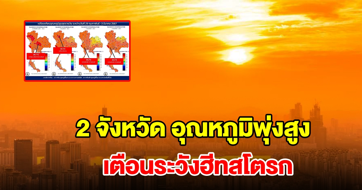 2 จังหวัด อากาศร้อนจัด อุณหภูมิพุ่งสูง เตือนระวังฮีทสโตรก
