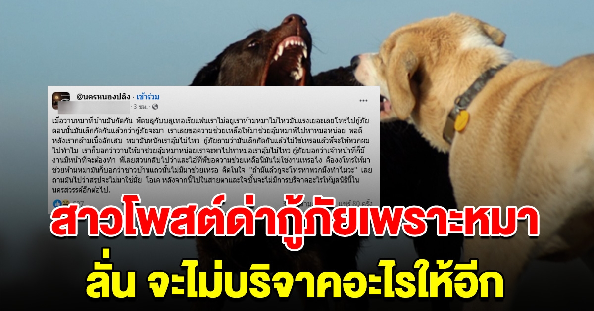 สาวโพสต์ด่า ประกาศลั่น จะไม่บริจาคอะไรให้กู้ภัยอีก เพราะเรื่องหมาๆ