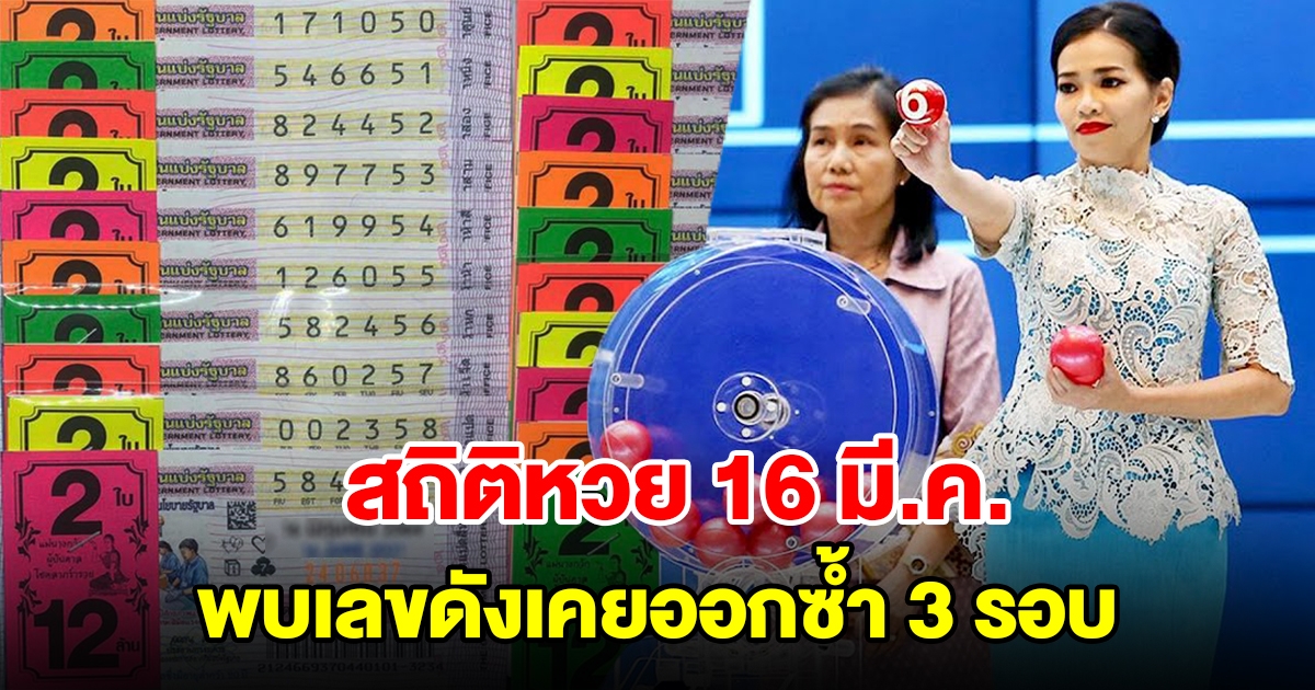 สถิติหวย 16 มีนาคม พบเลขดังเคยออกซ้ำ 3 รอบ