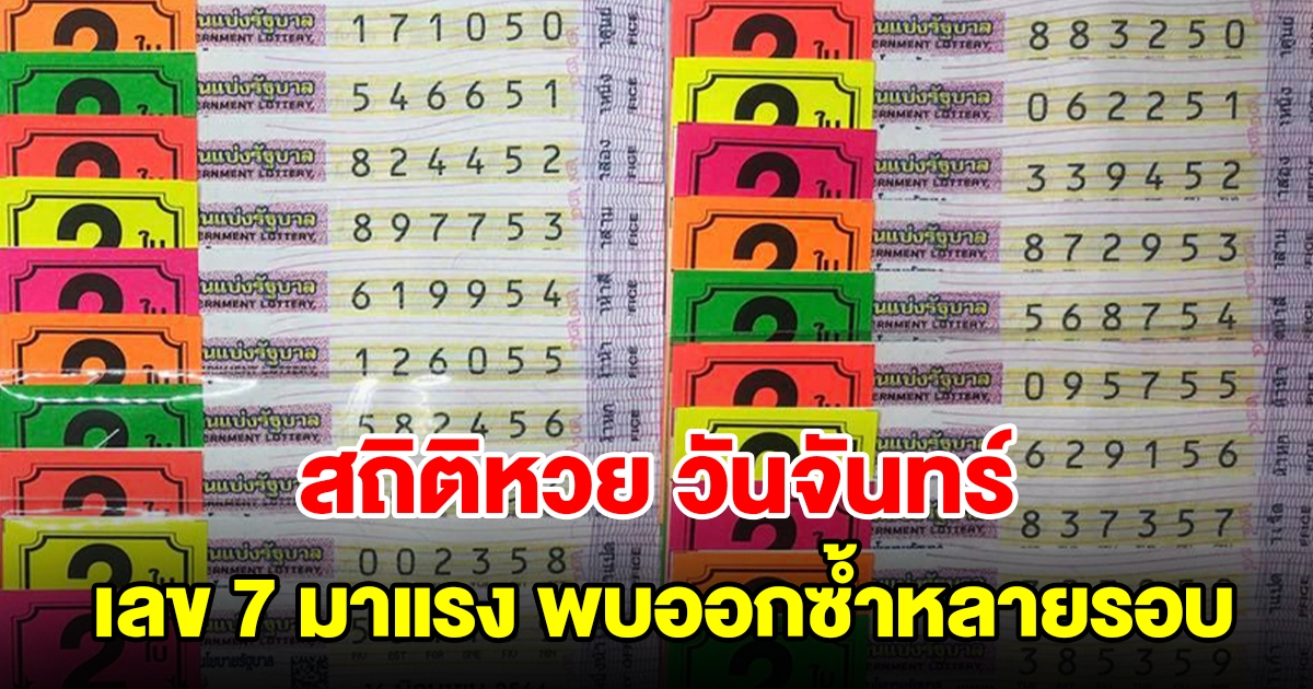สถิติหวยออกวันจันทร์ ย้อนหลัง 10 งวด เลข 7 มาแรง พบออกซ้ำหลายรอบ