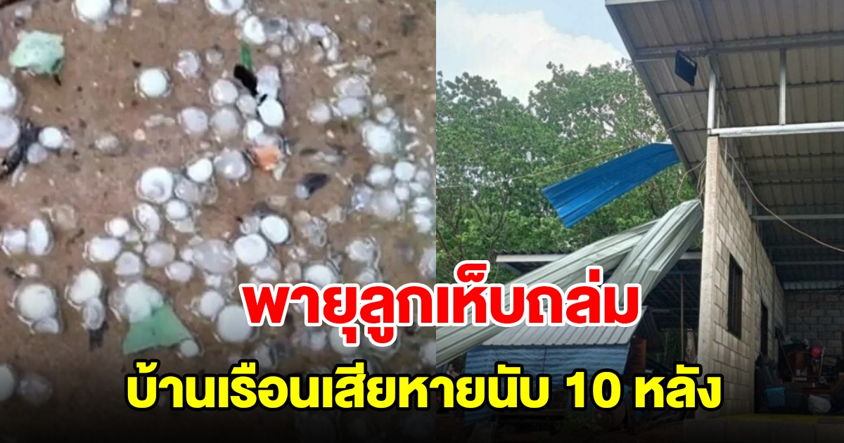 พายุลูกเห็บถล่ม ซัดหลังคาปลิวว่อน บ้านเรือนเสียหายนับ 10 หลัง