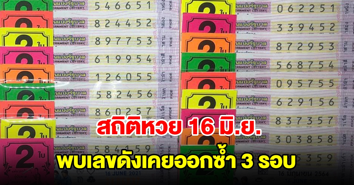 สถิติหวยออก 16 มิ.ย. ย้อนหลัง 20 ปี พบเลขดังเคยออกซ้ำ 3 รอบ