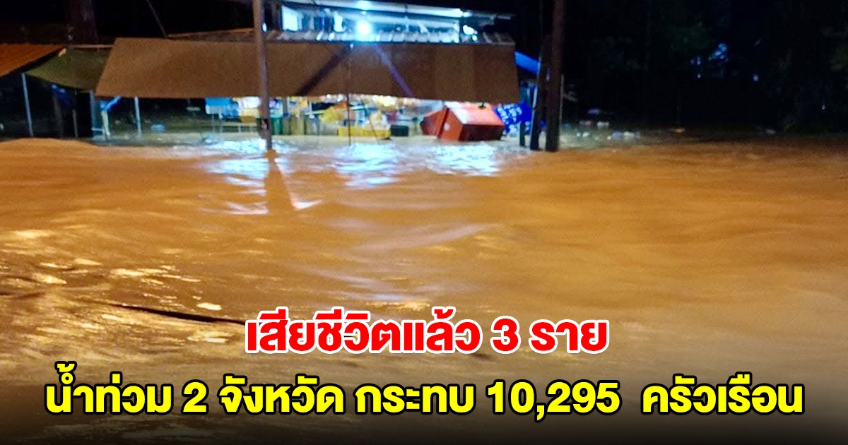 ปภ. รายงานสถานการณ์น้ำท่วม 2 จังหวัด ได้รับผลกระทบ 10,295  ครัวเรือน มีผู้เสียชีวิต 3 ราย