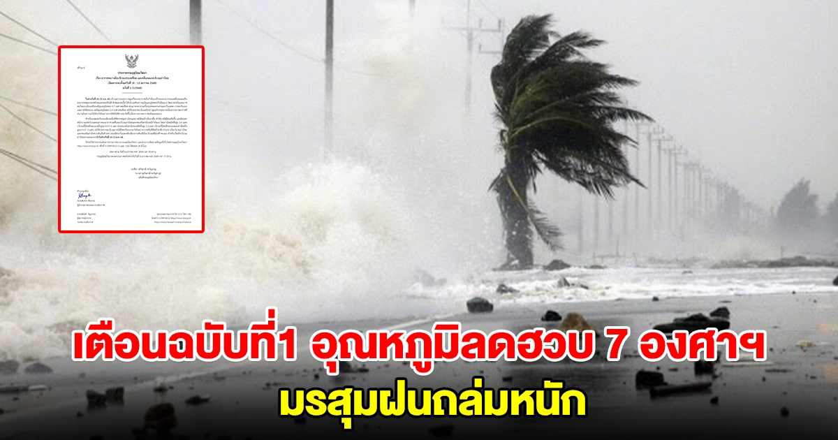 กรมอุตุฯ ประกาศฉบับที่ 1 เตือนอากาศหนาวเย็น ลมแรง อุณหภูมิลดฮวบ 7 องศาฯ มรสุมฝนถล่มหนัก