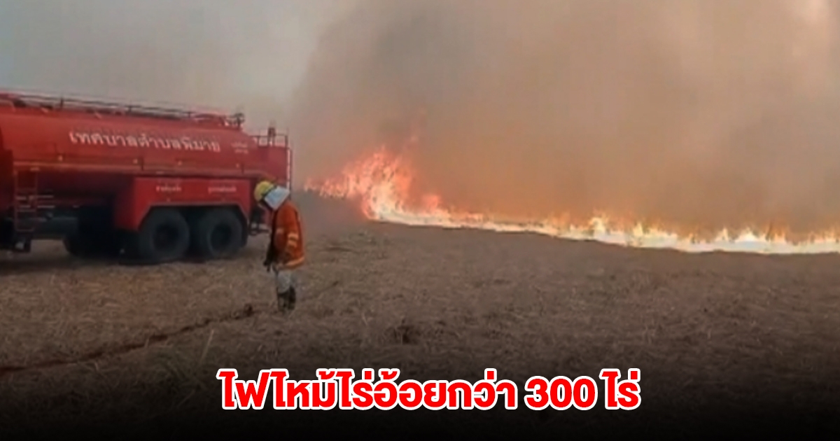 ทะเลเพลิง! ไฟไหม้ไร่อ้อยลามกว่า 300 ไร่