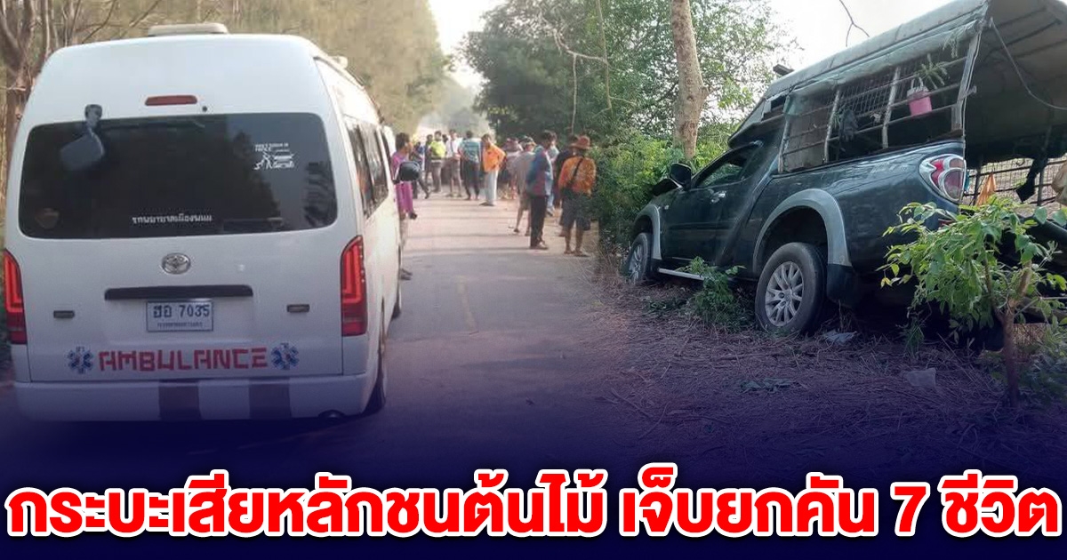 ระทึก! กระบะเสียหลักชนต้นไม้ เจ็บยกคัน 7 ชีวิต