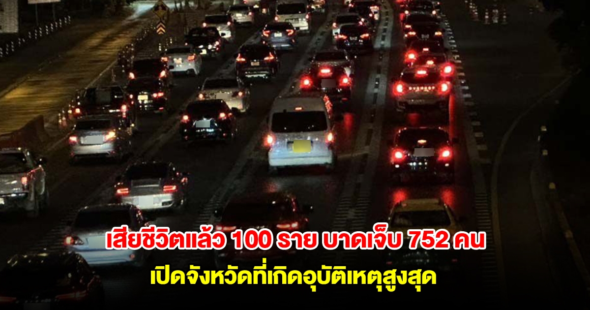สงกรานต์ 3 วัน เสียชีวิตแล้ว 100 ราย บาดเจ็บ 752 คน เปิดจังหวัดที่เกิดอุบัติเหตุสูงสุด