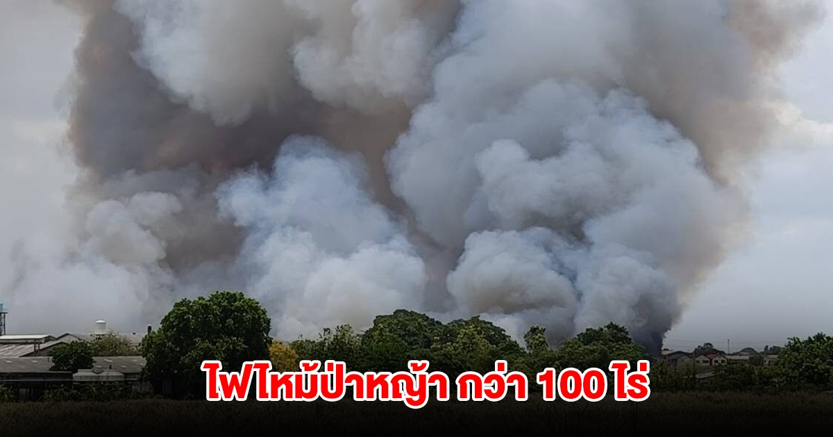 ไฟไหม้ป่าหญ้า ย่านชุมชนรังสิต กว่า 100 ไร่ หวั่นลามเข้าชุมชน จนท.เร่งดับวุ่น