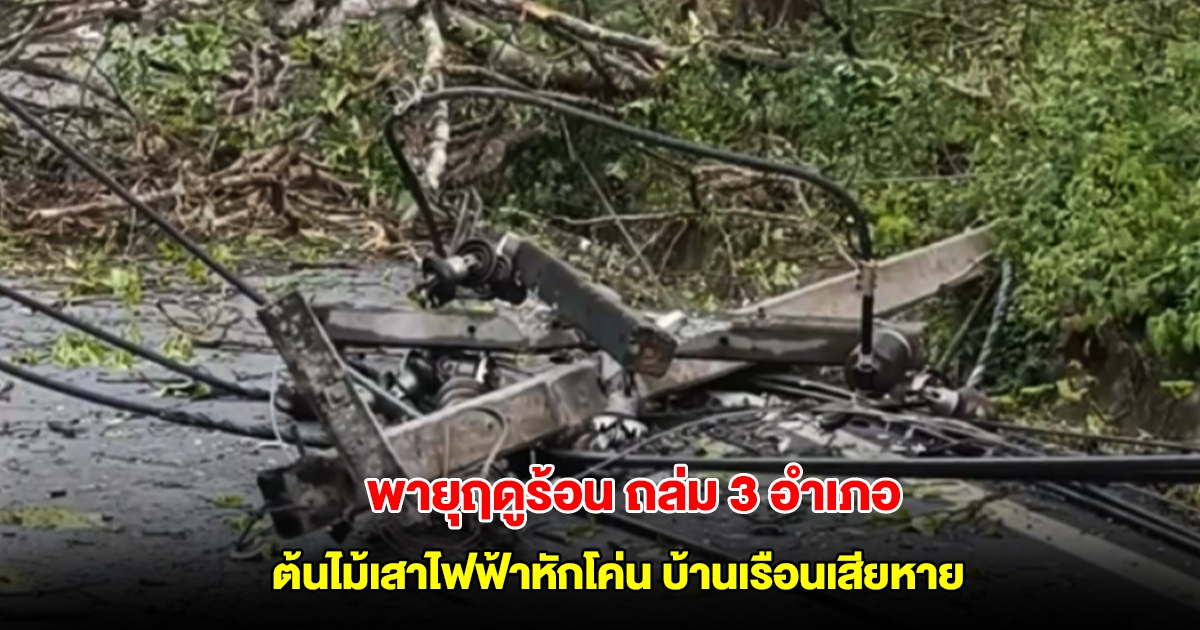พายุฤดูร้อน ถล่มพื้นที่ 3 อำเภอ จ.แม่ฮ่องสอน ต้นไม้เสาไฟฟ้าหักโค่น บ้านเรือนได้รับความเสียหาย