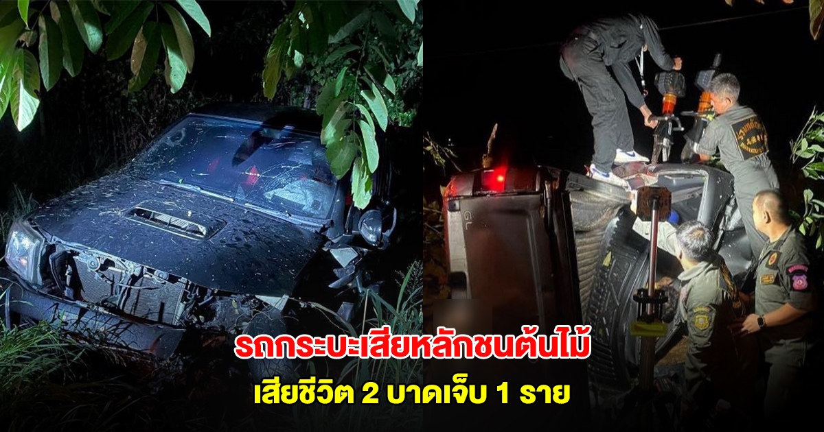 สลด รถกระบะเสียหลักชนต้นไม้ เสียชีวิต 2 บาดเจ็บ 1 ราย