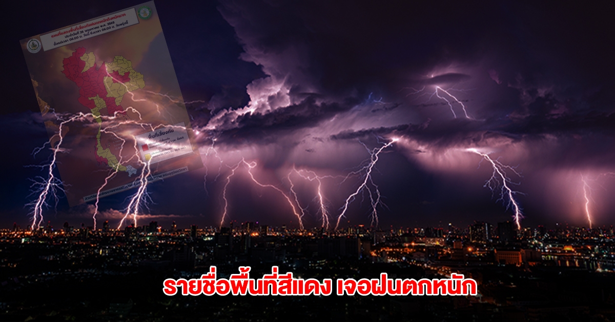 กรมอุตุฯ เปิดรายชื่อพื้นที่สีแดง เจอฝนตกหนัก