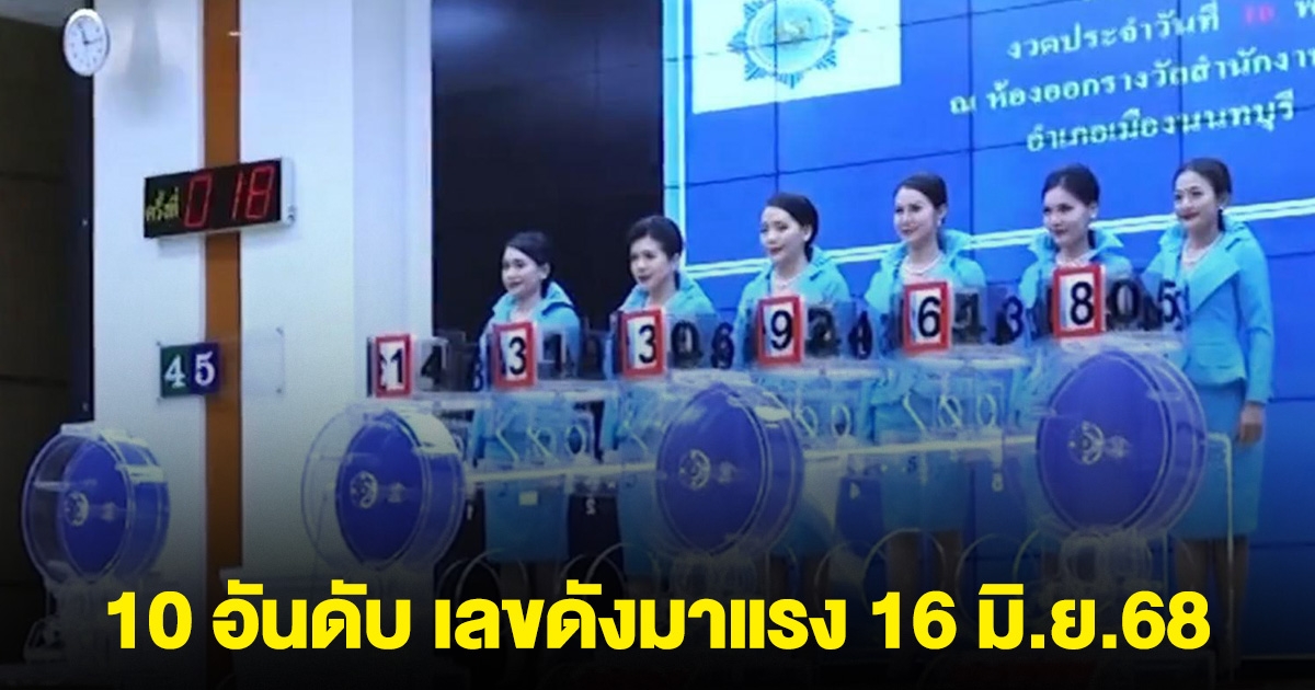 10 อันดับ เลขดังมาแรง 16 มิ.ย.68