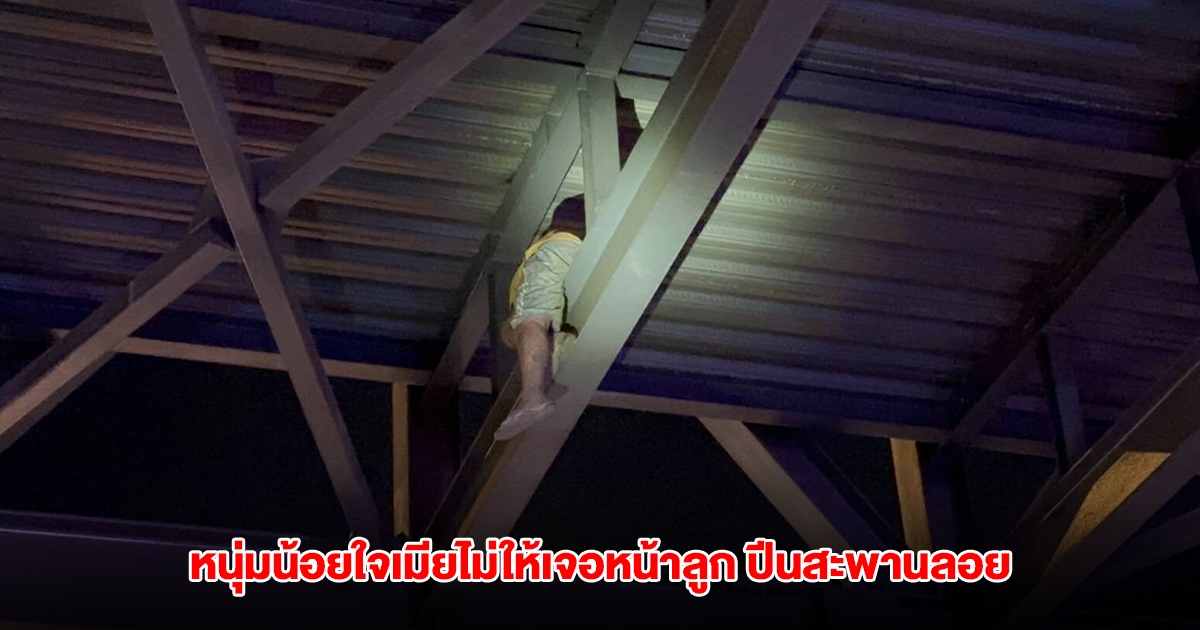 หนุ่มน้อยใจเมียไม่ให้เจอหน้าลูก ปีนสะพานลอย หวังโดดให้รถชน จนท.-พลเมืองดี ชาร์จตัวไว้ทัน