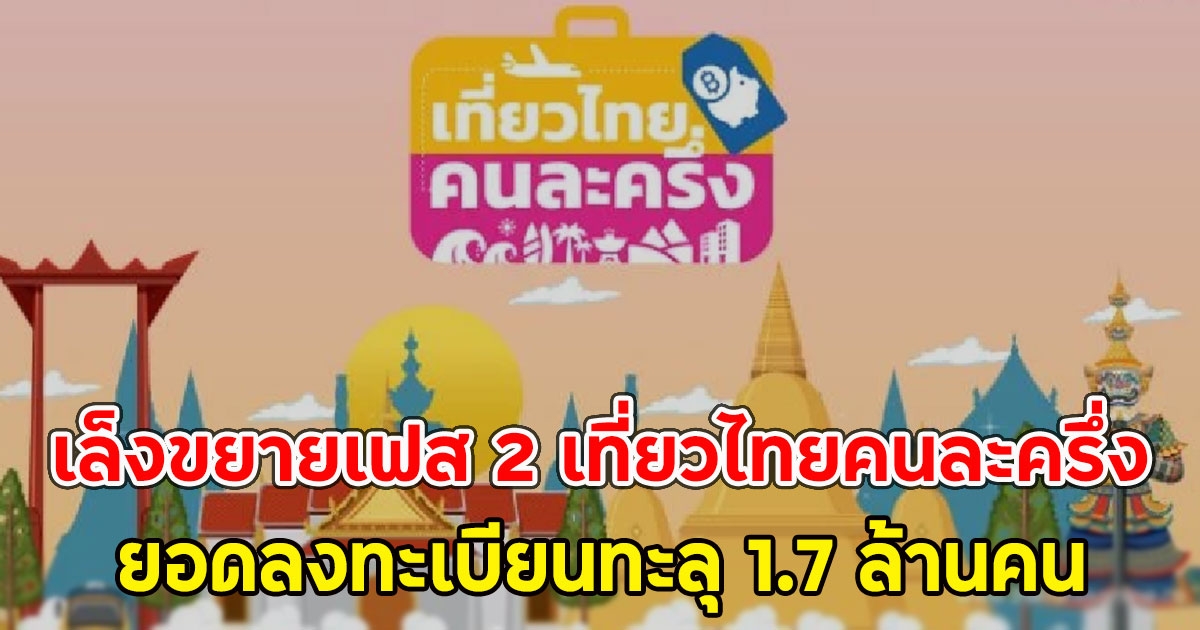 เล็งขยายเฟส 2 เที่ยวไทยคนละครึ่ง ยอดลงทะเบียนทะลุ 1.7 ล้านคน