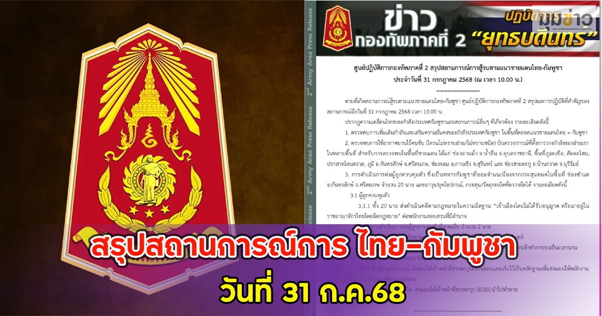 สรุปสถานการณ์การสู้รบตามแนวชายแดนไทย-กัมพูชา วันที่ 31 ก.ค.68
