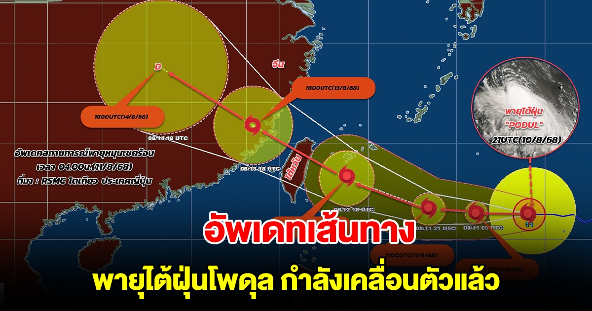 อัพเดทเส้นทาง พายุไต้ฝุ่นโพดุล กำลังเคลื่อนตัวแล้ว