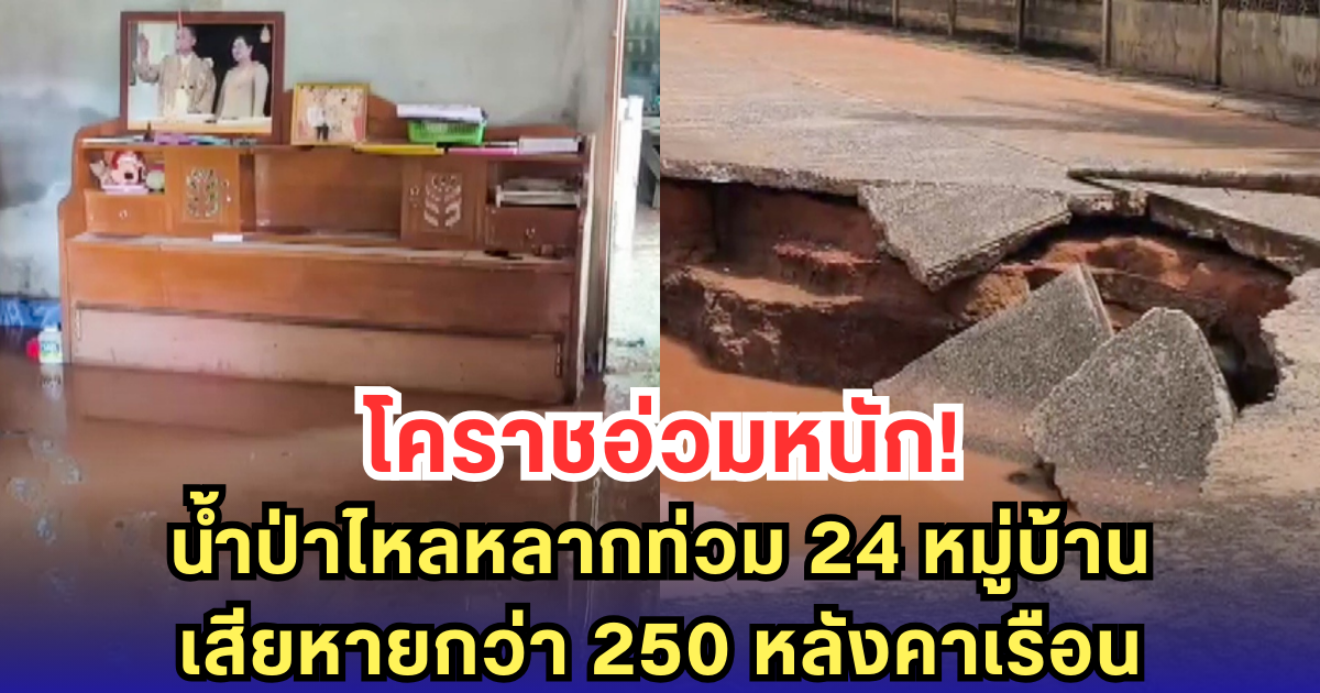 โคราชอ่วมหนัก! น้ำป่าไหลหลากท่วม 24 หมู่บ้าน เสียหายกว่า 250 หลังคาเรือน