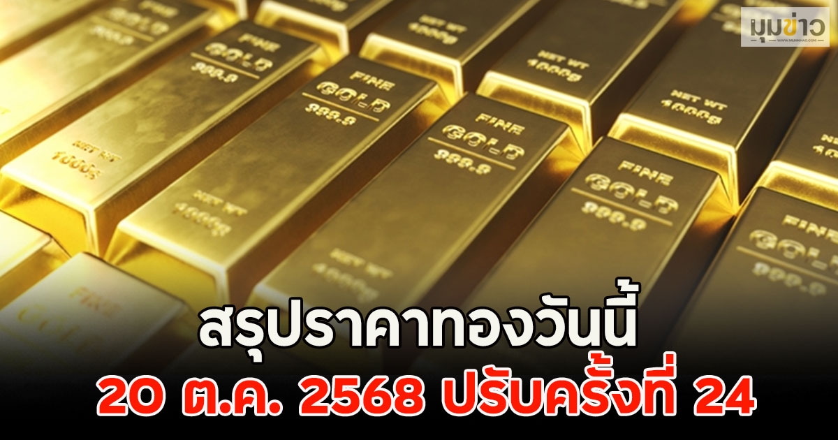 สรุปราคาทองวันนี้ 20 ต.ค. 2568 ปรับครั้งที่ 24