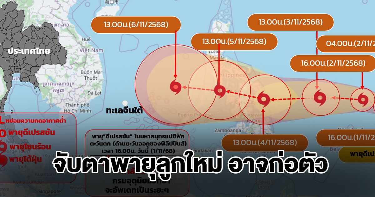 จับตาพายุลูกใหม่ ช่วงวันที่ 7-9 พ.ย.68 คาดไทยได้รับผลกระทบ