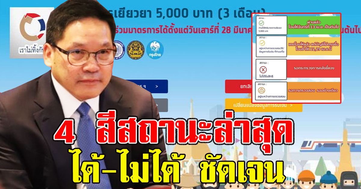 คลังเผย 4 สีสถานะล่าสุด ผู้ที่ลงทะเบียนรับเงิน 5000 ได้ ไม่ได้ ชัดเจน