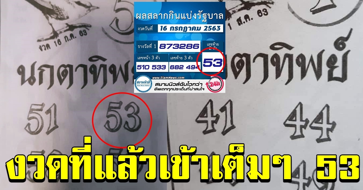 เลขเด็ด หวยซองดัง นกตาทิพย์ งวด 1 สค 63 ให้ถูกมาแล้วหลายงวดติด