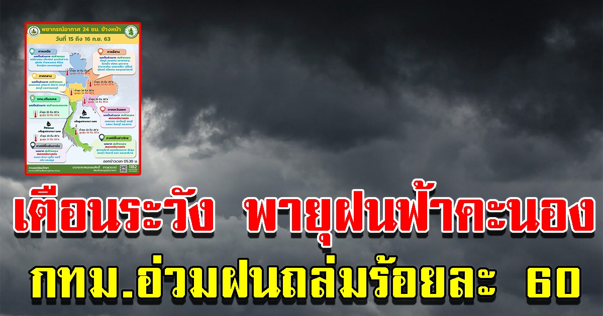 กรมอุตุฯเตือน ระวังพายุฝนฟ้าคะนอง กทม.อ่วมฝนถล่มร้อยละ 60