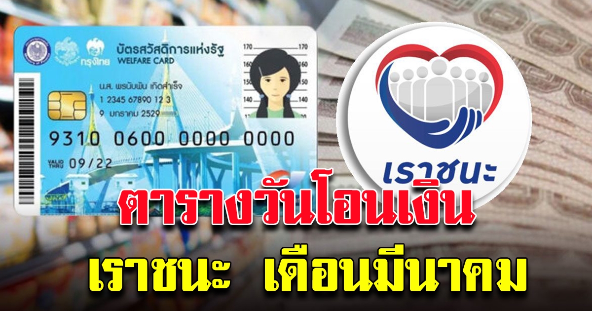 เช็กเลย วันนี้โอนเงิน เราชนะ เข้าบัตรคนจน