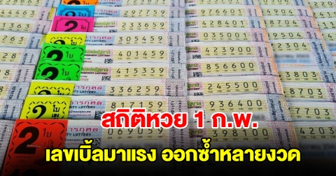 สถิติหวย 1 ก.พ. ย้อนหลัง 20 ปี เลขเบิ้ลมาแรง ออกซ้ำหลายงวด