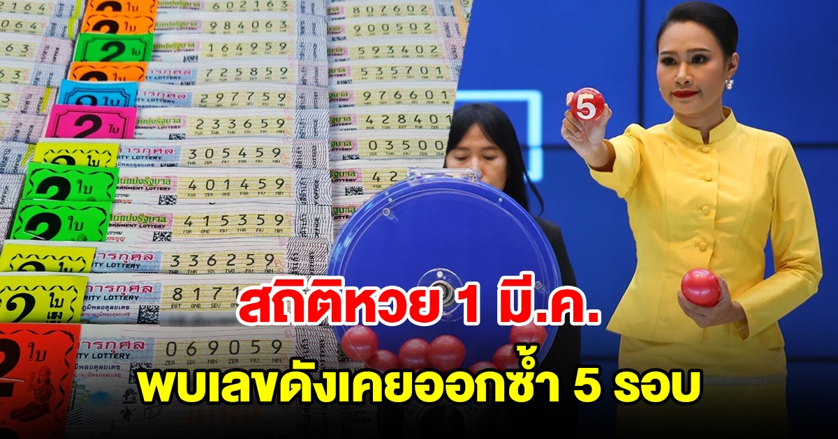สถิติหวย 1 มีนาคม ย้อนหลัง 20 ปี พบเลขดังเคยออกซ้ำ 5 รอบ