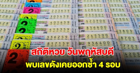 ส่องสถิติหวยวันพฤหัสบดี ย้อนหลัง 20 งวด พบเลขดังเคยออกซ้ำ 4 รอบ