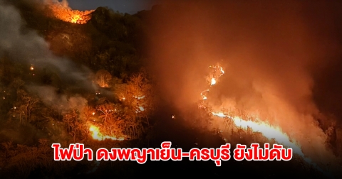 สถานการณ์ไฟป่า ดงพญาเย็น-ครบุรี ยังไม่ดับ ปะทุเป็นระยะ ลามถึงหน้าพูลวิลล่าแล้ว