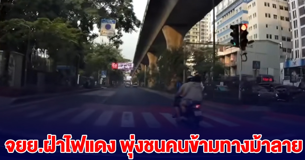 เอาอีกแล้ว! จยย.ฝ่าไฟแดง พุ่งชนคนข้ามทางม้าลาย จุดเดียวกับหมอกระต่าย