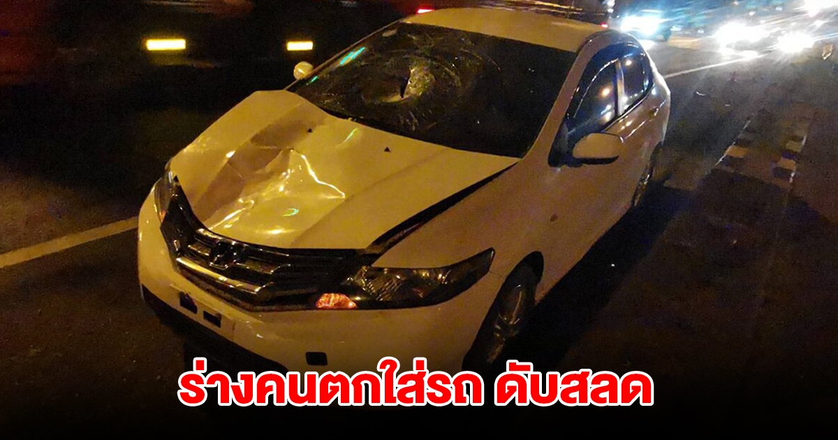 ลุงช็อค ขับรถอยู่ดีๆ เจอคนตกใส่เก๋งพังยับ ดับคาที่ คาดตกจากสะพาน