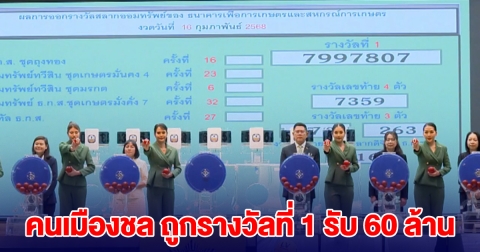 คนเมืองชล ถูกรางวัลที่ 1 รับ 60 ล้าน สลาก ธกส.ไม่ต้องลำบากแล้ว