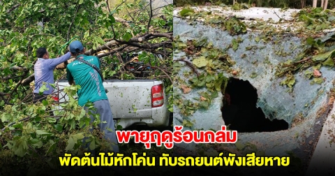 พายุฤดูร้อนถล่ม พัดต้นไม้หักโค่น ทับบ้านเรือน รถยนต์พังเสียหาย