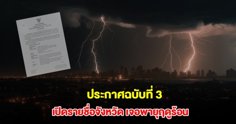 กรมอุตุฯ ประกาศฉบับที่ 3 เปิดรายชื่อจังหวัด เตรียมรับมือพายุฤดูร้อน ฝนถล่มหนัก ลมกระโชกแรง ลูกเห็บตก
